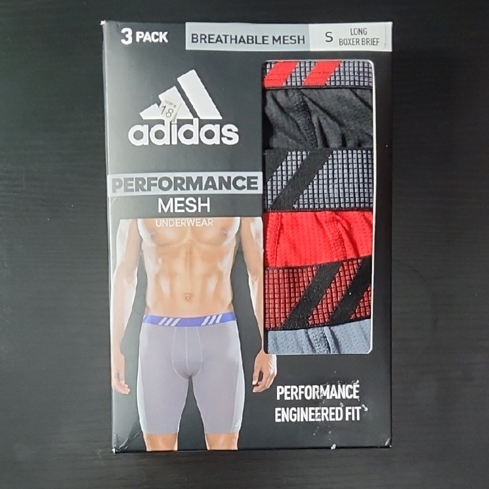 Adidas Men's Performance Mesh Boxer Briefs - 3 Pack Black, Red, Gray Size Small